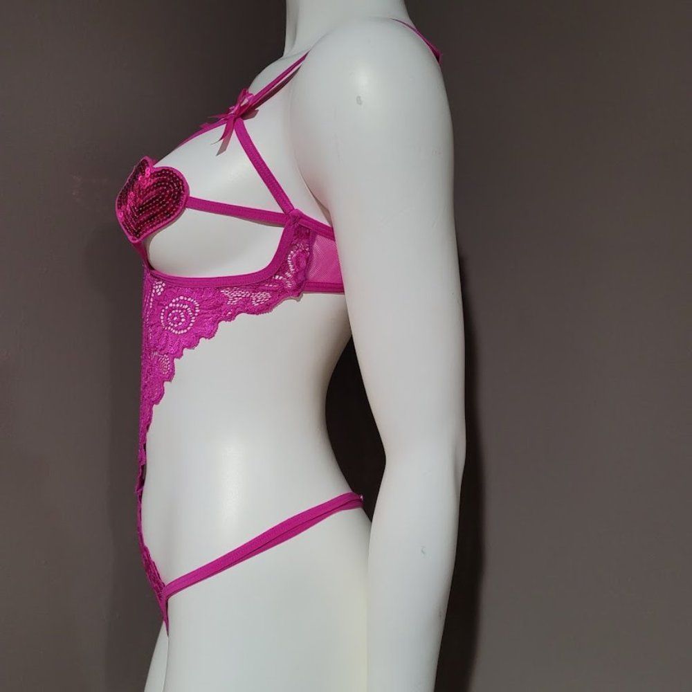 Sequin Floral Lace Teddy Bodysuit Lingerie - Picture 3 of 6